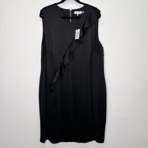 Calvin Klein Women's Dress 22W Plus Size Sleeveless Ruffle Shift Dress Black 22W
